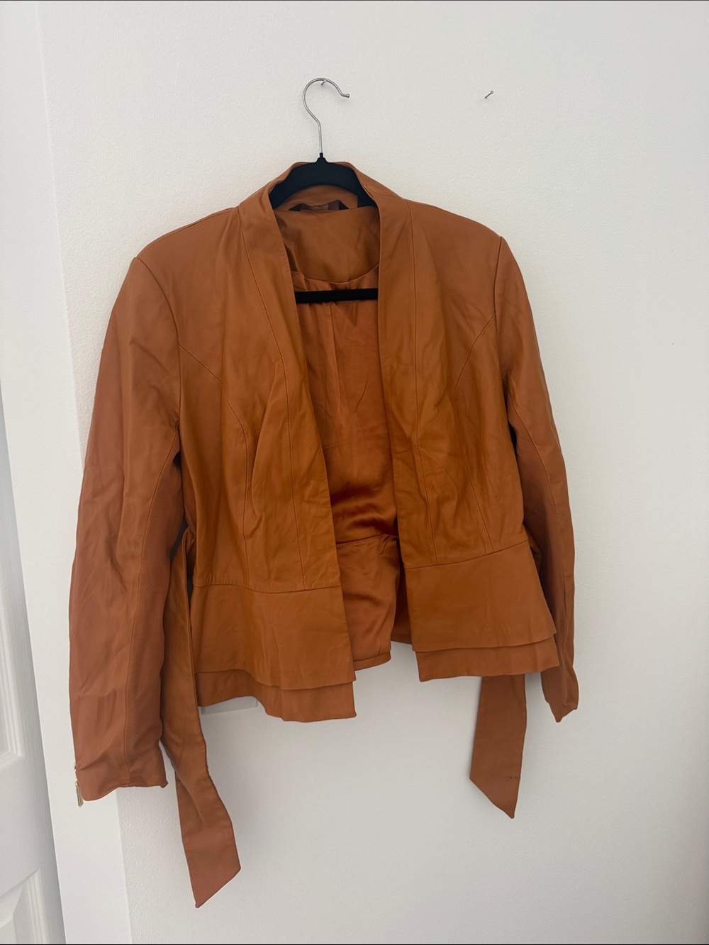 G.I.L.I. Womens Rust-Tan Open Front Peplum Jacket